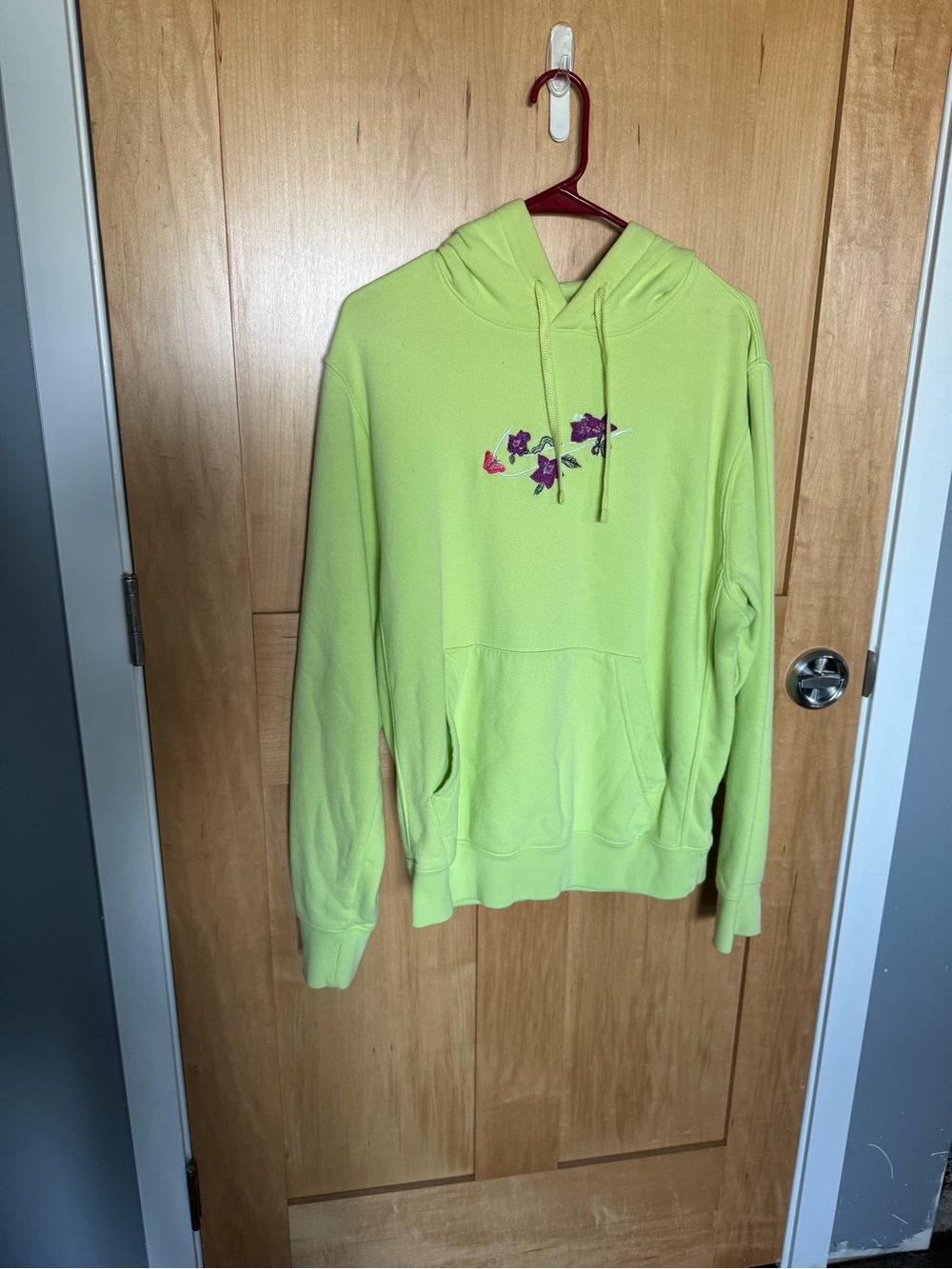 Nike Lime Green Floral Embroidered Hoodie Sweatshirt